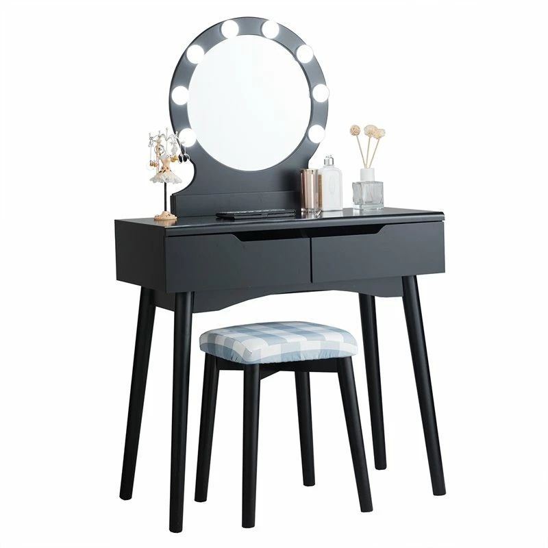 Budget 🛒 Costway MDF Vanity Makeup 👗 Dressing Set With 8 Dimmable Bulbs Mirror In Black ✔️ 7 Budget 🛒 Costway MDF Vanity Makeup 👗 Dressing Set With 8 Dimmable Bulbs Mirror In Black ✔️ - Image 5