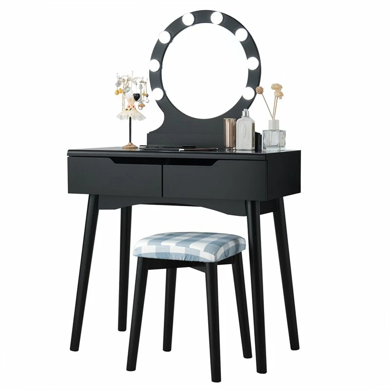 Budget 🛒 Costway MDF Vanity Makeup 👗 Dressing Set With 8 Dimmable Bulbs Mirror In Black ✔️ 8 Budget 🛒 Costway MDF Vanity Makeup 👗 Dressing Set With 8 Dimmable Bulbs Mirror In Black ✔️ - Image 6