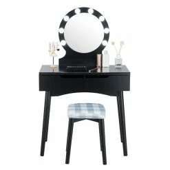 Budget 🛒 Costway MDF Vanity Makeup 👗 Dressing Set With 8 Dimmable Bulbs Mirror In Black ✔️ 20 Budget 🛒 Costway MDF Vanity Makeup 👗 Dressing Set With 8 Dimmable Bulbs Mirror In Black ✔️ -Living Room Sales Shop 2314280 4 L