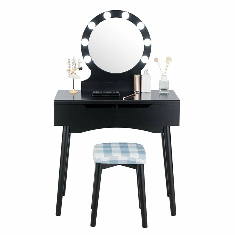 Budget 🛒 Costway MDF Vanity Makeup 👗 Dressing Set With 8 Dimmable Bulbs Mirror In Black ✔️ 9 Budget 🛒 Costway MDF Vanity Makeup 👗 Dressing Set With 8 Dimmable Bulbs Mirror In Black ✔️ - Image 7