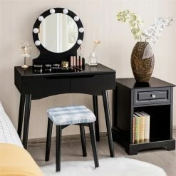 Budget 🛒 Costway MDF Vanity Makeup 👗 Dressing Set With 8 Dimmable Bulbs Mirror In Black ✔️ 22 Budget 🛒 Costway MDF Vanity Makeup 👗 Dressing Set With 8 Dimmable Bulbs Mirror In Black ✔️ -Living Room Sales Shop 2314280 6 L