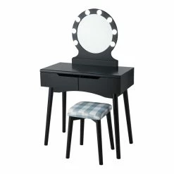 Budget ๐ Costway MDF Vanity Makeup ๐ Dressing Set With 8 Dimmable Bulbs Mirror In Black โ๏ธ