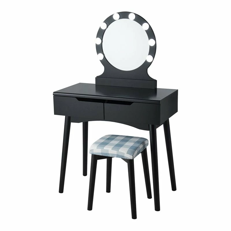 Budget 🛒 Costway MDF Vanity Makeup 👗 Dressing Set With 8 Dimmable Bulbs Mirror In Black ✔️ 3 Budget 🛒 Costway MDF Vanity Makeup 👗 Dressing Set With 8 Dimmable Bulbs Mirror In Black ✔️