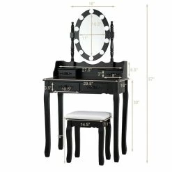 Best deal ๐ Costway Contemporary P2 MDF Vanity ๐ Dressing Table Set With 4 Drawers In Black ๐ 17 Best deal ๐ Costway Contemporary P2 MDF Vanity ๐ Dressing Table Set With 4 Drawers In Black ๐ -Living Room Sales Shop 2314283 11 L