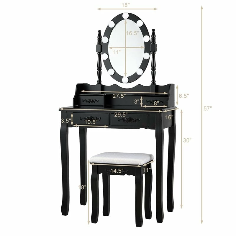 Best deal ๐ Costway Contemporary P2 MDF Vanity ๐ Dressing Table Set With 4 Drawers In Black ๐ 6 Best deal ๐ Costway Contemporary P2 MDF Vanity ๐ Dressing Table Set With 4 Drawers In Black ๐ - Image 4