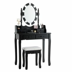 Best deal ๐ Costway Contemporary P2 MDF Vanity ๐ Dressing Table Set With 4 Drawers In Black ๐ 18 Best deal ๐ Costway Contemporary P2 MDF Vanity ๐ Dressing Table Set With 4 Drawers In Black ๐ -Living Room Sales Shop 2314283 2 L