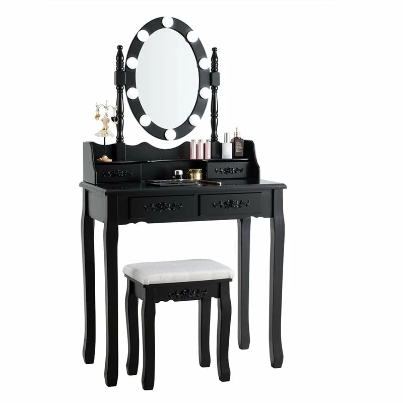 Best deal ๐ Costway Contemporary P2 MDF Vanity ๐ Dressing Table Set With 4 Drawers In Black ๐ 7 Best deal ๐ Costway Contemporary P2 MDF Vanity ๐ Dressing Table Set With 4 Drawers In Black ๐ - Image 5