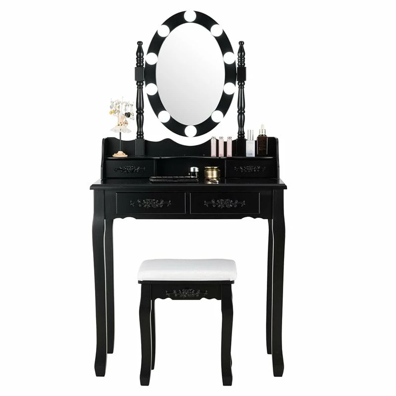 Best deal ๐ Costway Contemporary P2 MDF Vanity ๐ Dressing Table Set With 4 Drawers In Black ๐ 8 Best deal ๐ Costway Contemporary P2 MDF Vanity ๐ Dressing Table Set With 4 Drawers In Black ๐ - Image 6