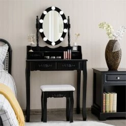 Best deal ๐ Costway Contemporary P2 MDF Vanity ๐ Dressing Table Set With 4 Drawers In Black ๐ 21 Best deal ๐ Costway Contemporary P2 MDF Vanity ๐ Dressing Table Set With 4 Drawers In Black ๐ -Living Room Sales Shop 2314283 5 L