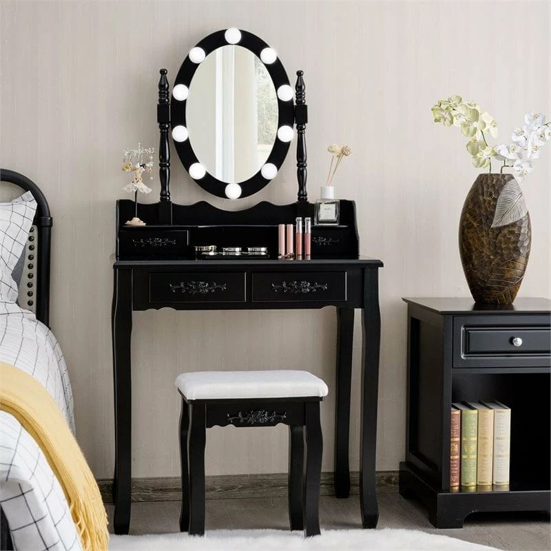 Best deal ๐ Costway Contemporary P2 MDF Vanity ๐ Dressing Table Set With 4 Drawers In Black ๐ 10 Best deal ๐ Costway Contemporary P2 MDF Vanity ๐ Dressing Table Set With 4 Drawers In Black ๐ - Image 8