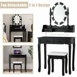 Best deal ๐ Costway Contemporary P2 MDF Vanity ๐ Dressing Table Set With 4 Drawers In Black ๐ 22 Best deal ๐ Costway Contemporary P2 MDF Vanity ๐ Dressing Table Set With 4 Drawers In Black ๐ -Living Room Sales Shop 2314283 6 L