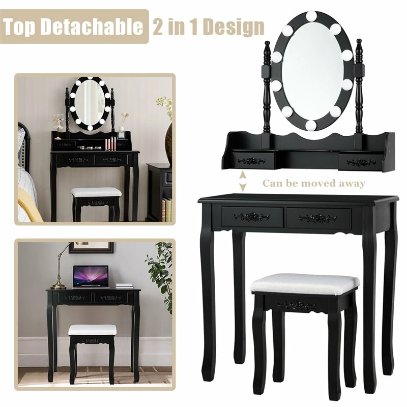 Best deal ๐ Costway Contemporary P2 MDF Vanity ๐ Dressing Table Set With 4 Drawers In Black ๐ 11 Best deal ๐ Costway Contemporary P2 MDF Vanity ๐ Dressing Table Set With 4 Drawers In Black ๐ - Image 9