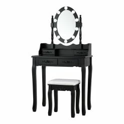 Best deal 😀 Costway Contemporary P2 MDF Vanity 👗 Dressing Table Set With 4 Drawers In Black 😉