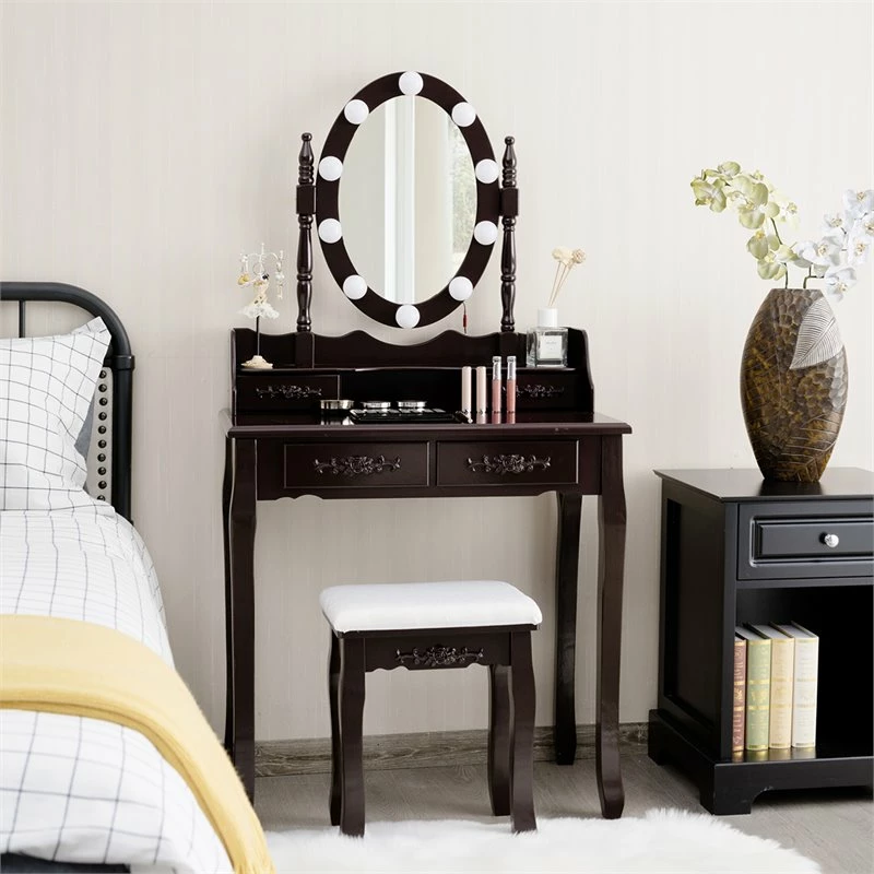 Best Sale β¨ Costway Contemporary P2 MDF Vanity π Dressing Table Set With 4 Drawers In Brown β€οΈ 10 Best Sale β¨ Costway Contemporary P2 MDF Vanity π Dressing Table Set With 4 Drawers In Brown β€οΈ - Image 8