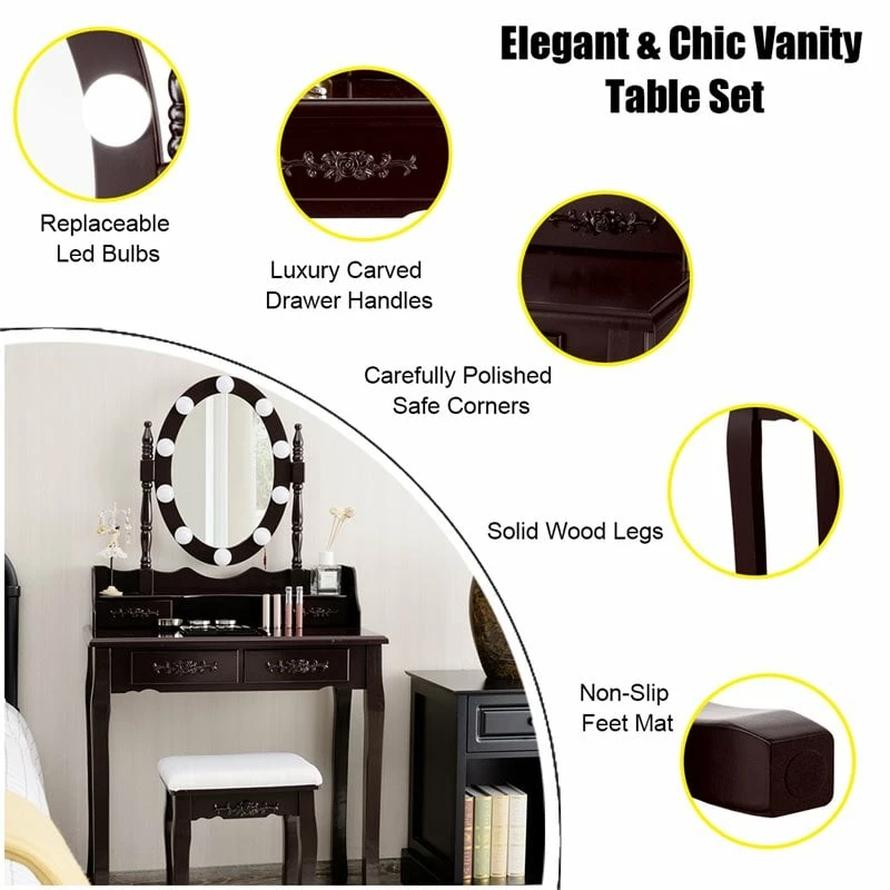 Best Sale β¨ Costway Contemporary P2 MDF Vanity π Dressing Table Set With 4 Drawers In Brown β€οΈ 13 Best Sale β¨ Costway Contemporary P2 MDF Vanity π Dressing Table Set With 4 Drawers In Brown β€οΈ - Image 11