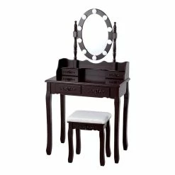 Best Sale โจ Costway Contemporary P2 MDF Vanity ๐ Dressing Table Set With 4 Drawers In Brown โค๏ธ