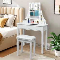 Outlet β Costway Contemporary MDF And Pine Vanity Table Set With 3 Drawers In White π 15 Outlet β Costway Contemporary MDF And Pine Vanity Table Set With 3 Drawers In White π -Living Room Sales Shop 2314286 1 L