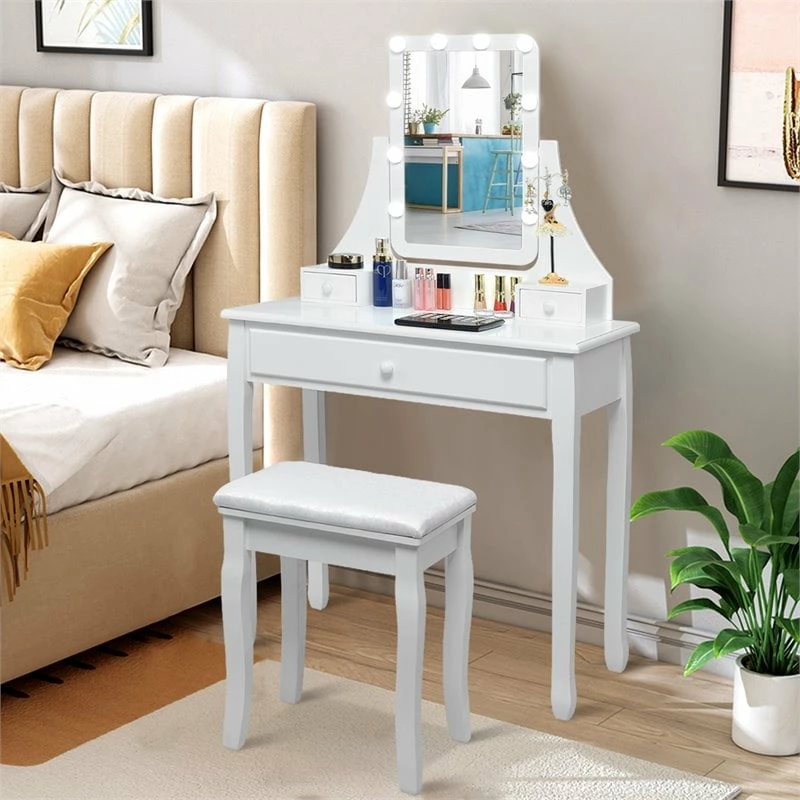 Outlet β Costway Contemporary MDF And Pine Vanity Table Set With 3 Drawers In White π 4 Outlet β Costway Contemporary MDF And Pine Vanity Table Set With 3 Drawers In White π - Image 2
