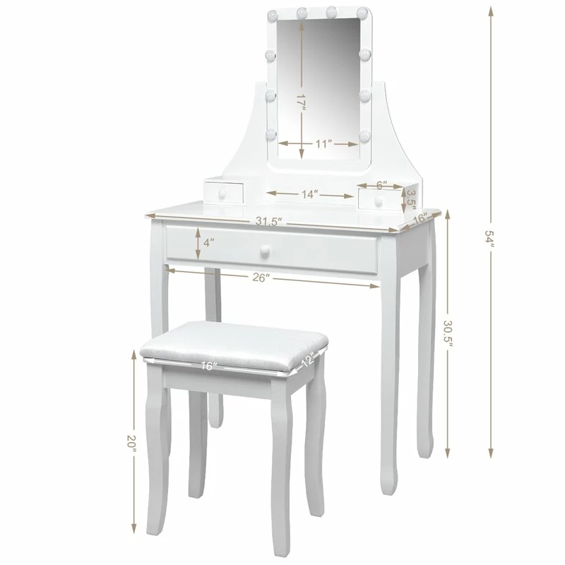 Outlet β Costway Contemporary MDF And Pine Vanity Table Set With 3 Drawers In White π 6 Outlet β Costway Contemporary MDF And Pine Vanity Table Set With 3 Drawers In White π - Image 4