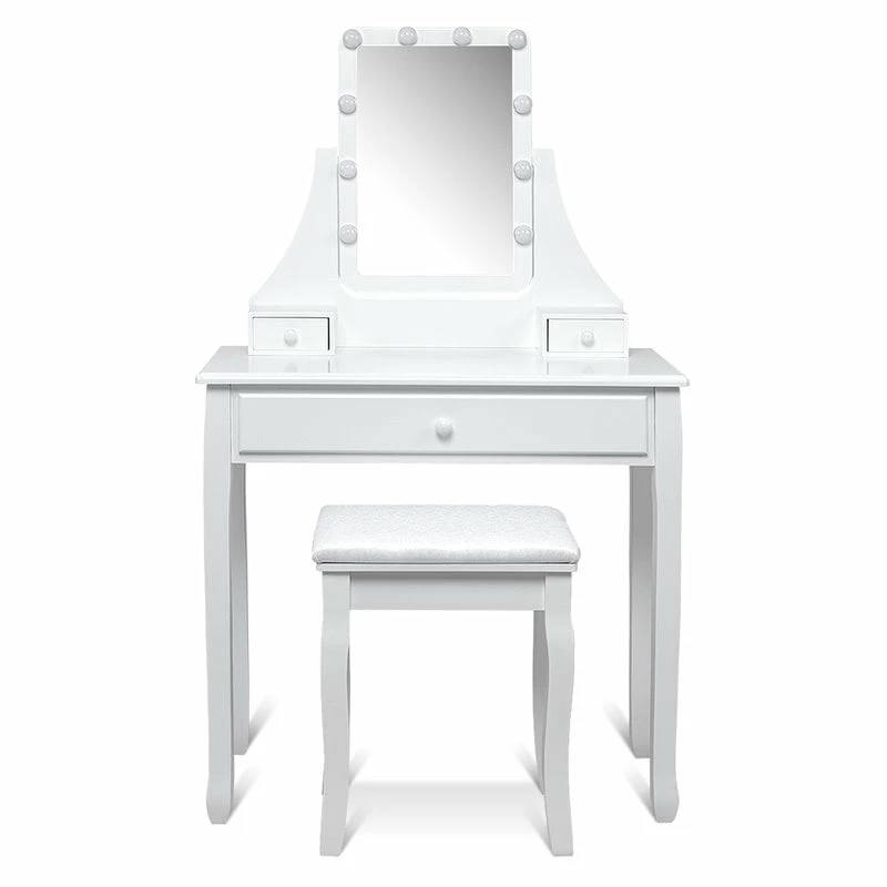 Outlet β Costway Contemporary MDF And Pine Vanity Table Set With 3 Drawers In White π 7 Outlet β Costway Contemporary MDF And Pine Vanity Table Set With 3 Drawers In White π - Image 5