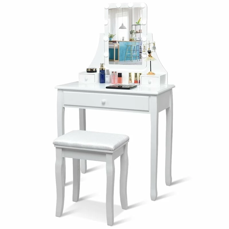 Outlet β Costway Contemporary MDF And Pine Vanity Table Set With 3 Drawers In White π 8 Outlet β Costway Contemporary MDF And Pine Vanity Table Set With 3 Drawers In White π - Image 6