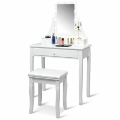 Outlet β Costway Contemporary MDF And Pine Vanity Table Set With 3 Drawers In White π 20 Outlet β Costway Contemporary MDF And Pine Vanity Table Set With 3 Drawers In White π -Living Room Sales Shop 2314286 4 L