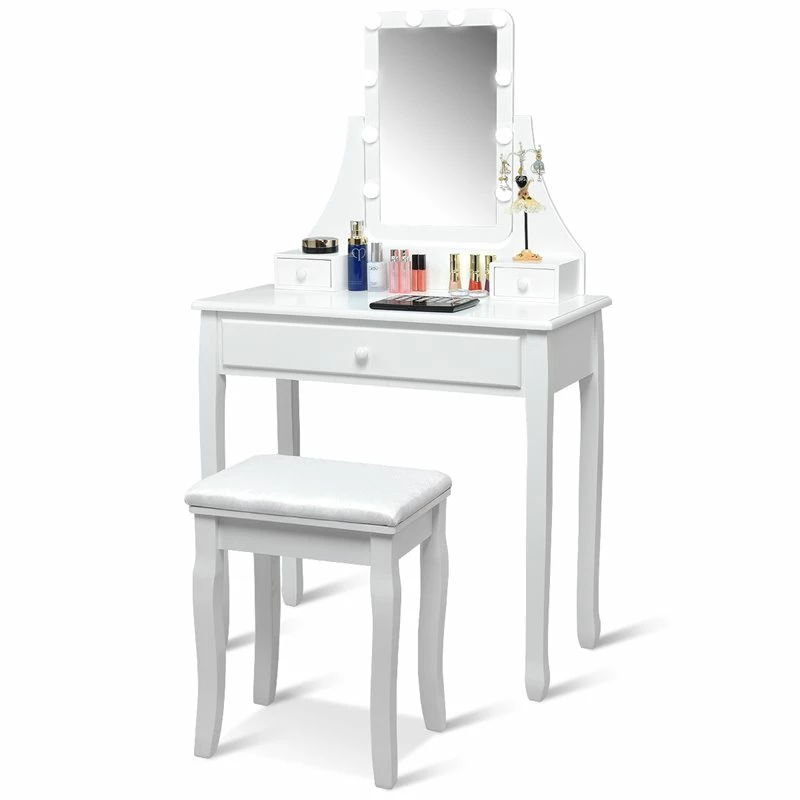 Outlet β Costway Contemporary MDF And Pine Vanity Table Set With 3 Drawers In White π 9 Outlet β Costway Contemporary MDF And Pine Vanity Table Set With 3 Drawers In White π - Image 7