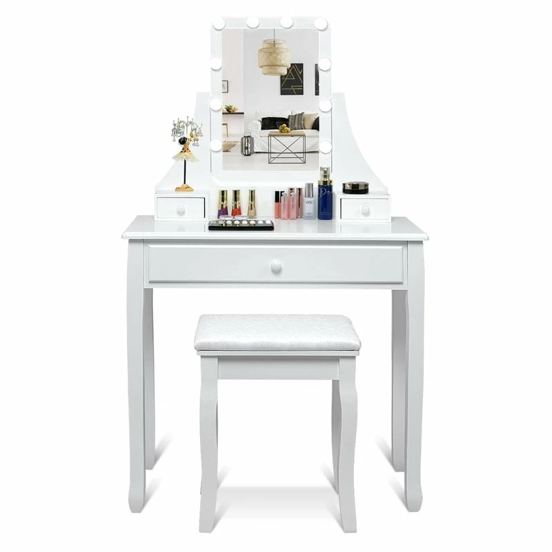 Outlet β Costway Contemporary MDF And Pine Vanity Table Set With 3 Drawers In White π 10 Outlet β Costway Contemporary MDF And Pine Vanity Table Set With 3 Drawers In White π - Image 8