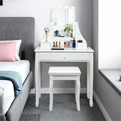 Outlet β Costway Contemporary MDF And Pine Vanity Table Set With 3 Drawers In White π 22 Outlet β Costway Contemporary MDF And Pine Vanity Table Set With 3 Drawers In White π -Living Room Sales Shop 2314286 6 L