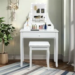 Outlet β Costway Contemporary MDF And Pine Vanity Table Set With 3 Drawers In White π 23 Outlet β Costway Contemporary MDF And Pine Vanity Table Set With 3 Drawers In White π -Living Room Sales Shop 2314286 7 L