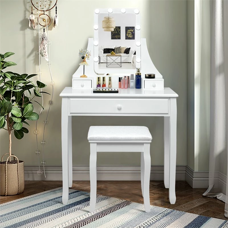 Outlet β Costway Contemporary MDF And Pine Vanity Table Set With 3 Drawers In White π 12 Outlet β Costway Contemporary MDF And Pine Vanity Table Set With 3 Drawers In White π - Image 10