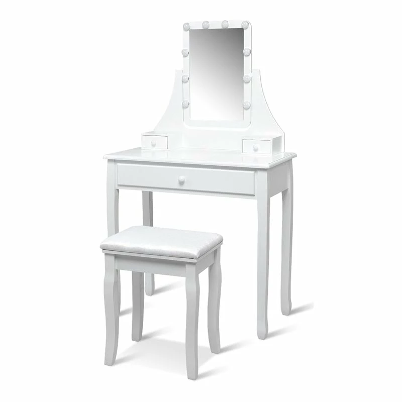 Outlet β Costway Contemporary MDF And Pine Vanity Table Set With 3 Drawers In White π 3 Outlet β Costway Contemporary MDF And Pine Vanity Table Set With 3 Drawers In White π