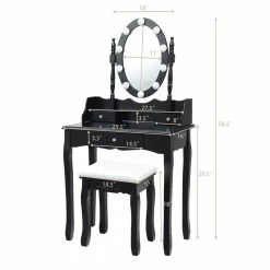 Hot Sale 🛒 Costway Contemporary MDF Vanity 👗 Dressing Table Set With 2 Side Drawers In Black 😍 -Living Room Sales Shop 2314288 11 L