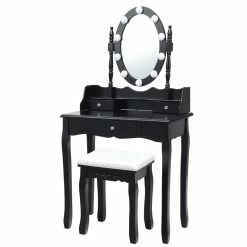 Hot Sale 🛒 Costway Contemporary MDF Vanity 👗 Dressing Table Set With 2 Side Drawers In Black 😍 -Living Room Sales Shop 2314288 2 L
