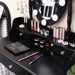 Hot Sale 🛒 Costway Contemporary MDF Vanity 👗 Dressing Table Set With 2 Side Drawers In Black 😍 -Living Room Sales Shop 2314288 6 L