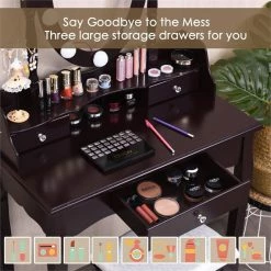 Best deal ๐ Costway Contemporary MDF Vanity ๐ Dressing Table Set With 2 Side Drawers In Brown ๐ 16 Best deal ๐ Costway Contemporary MDF Vanity ๐ Dressing Table Set With 2 Side Drawers In Brown ๐ -Living Room Sales Shop 2314289 10 L