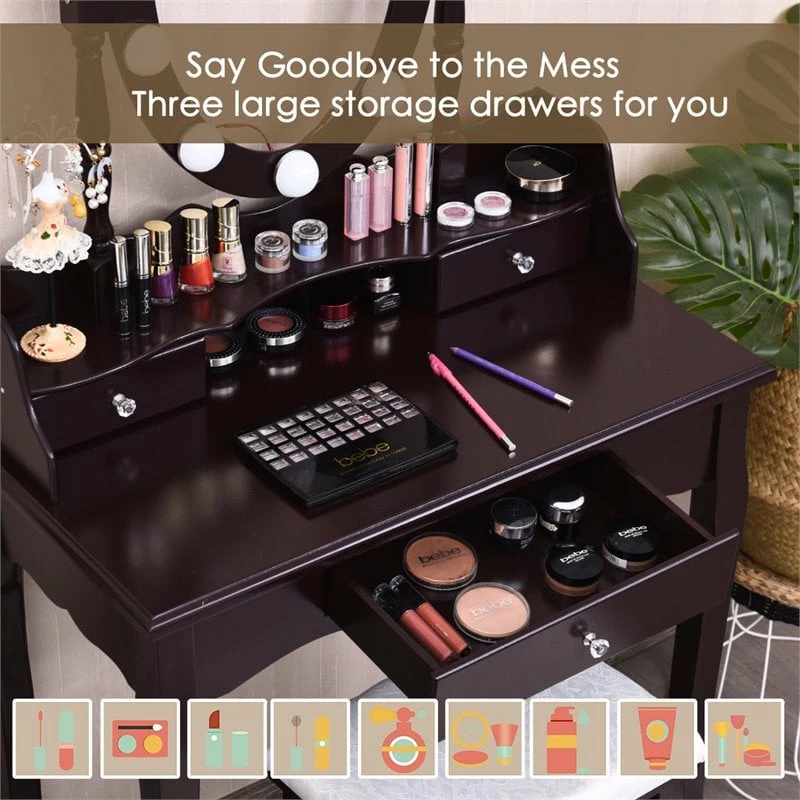 Best deal ๐ Costway Contemporary MDF Vanity ๐ Dressing Table Set With 2 Side Drawers In Brown ๐ 5 Best deal ๐ Costway Contemporary MDF Vanity ๐ Dressing Table Set With 2 Side Drawers In Brown ๐ - Image 3