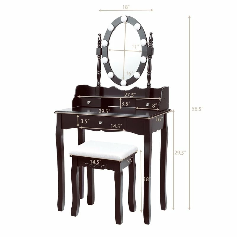Best deal ๐ Costway Contemporary MDF Vanity ๐ Dressing Table Set With 2 Side Drawers In Brown ๐ 6 Best deal ๐ Costway Contemporary MDF Vanity ๐ Dressing Table Set With 2 Side Drawers In Brown ๐ - Image 4