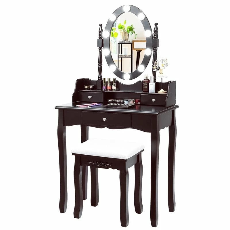 Best deal ๐ Costway Contemporary MDF Vanity ๐ Dressing Table Set With 2 Side Drawers In Brown ๐ 8 Best deal ๐ Costway Contemporary MDF Vanity ๐ Dressing Table Set With 2 Side Drawers In Brown ๐ - Image 6