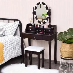 Best deal ๐ Costway Contemporary MDF Vanity ๐ Dressing Table Set With 2 Side Drawers In Brown ๐ 23 Best deal ๐ Costway Contemporary MDF Vanity ๐ Dressing Table Set With 2 Side Drawers In Brown ๐ -Living Room Sales Shop 2314289 7 L