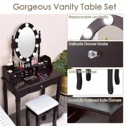 Best deal ๐ Costway Contemporary MDF Vanity ๐ Dressing Table Set With 2 Side Drawers In Brown ๐ 25 Best deal ๐ Costway Contemporary MDF Vanity ๐ Dressing Table Set With 2 Side Drawers In Brown ๐ -Living Room Sales Shop 2314289 9 L