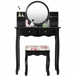 Best deal ๐ Costway Contemporary MDF And Wood Makeup Vanity Set With Oval Mirror In Black ๐ 18 Best deal ๐ Costway Contemporary MDF And Wood Makeup Vanity Set With Oval Mirror In Black ๐ -Living Room Sales Shop 2314302 4 L