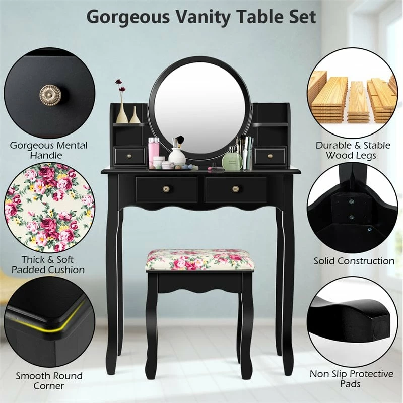 Best deal ๐ Costway Contemporary MDF And Wood Makeup Vanity Set With Oval Mirror In Black ๐ 13 Best deal ๐ Costway Contemporary MDF And Wood Makeup Vanity Set With Oval Mirror In Black ๐ - Image 11