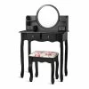 Best deal 👏 Costway Contemporary MDF And Wood Makeup Vanity Set With Oval Mirror In Black 🎁