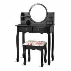 Best deal 👏 Costway Contemporary MDF And Wood Makeup Vanity Set With Oval Mirror In Black 🎁