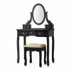 Hot Sale 🌟 Costway MDF And Wood Vanity 👗 Dressing Table Set With Stool & Oval Mirror In Black 🎉 1 Hot Sale 🌟 Costway MDF And Wood Vanity 👗 Dressing Table Set With Stool & Oval Mirror In Black 🎉 -Living Room Sales Shop 2314304 L