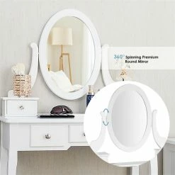 Wholesale 🎉 Costway MDF And Wood Vanity 👗 Dressing Table Set With Stool & Oval Mirror In White 😀 16 Wholesale 🎉 Costway MDF And Wood Vanity 👗 Dressing Table Set With Stool & Oval Mirror In White 😀 -Living Room Sales Shop 2314305 10 L