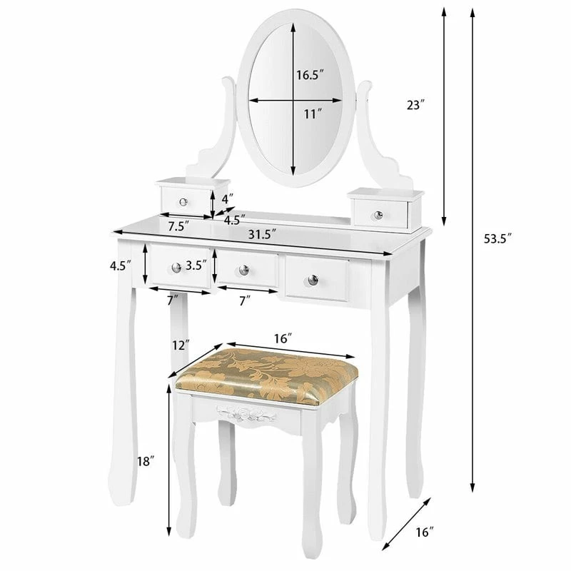 Wholesale 🎉 Costway MDF And Wood Vanity 👗 Dressing Table Set With Stool & Oval Mirror In White 😀 6 Wholesale 🎉 Costway MDF And Wood Vanity 👗 Dressing Table Set With Stool & Oval Mirror In White 😀 - Image 4