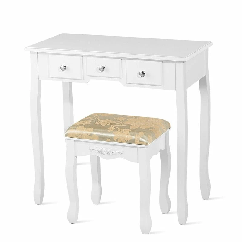 Wholesale 🎉 Costway MDF And Wood Vanity 👗 Dressing Table Set With Stool & Oval Mirror In White 😀 7 Wholesale 🎉 Costway MDF And Wood Vanity 👗 Dressing Table Set With Stool & Oval Mirror In White 😀 - Image 5