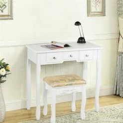 Wholesale 🎉 Costway MDF And Wood Vanity 👗 Dressing Table Set With Stool & Oval Mirror In White 😀 21 Wholesale 🎉 Costway MDF And Wood Vanity 👗 Dressing Table Set With Stool & Oval Mirror In White 😀 -Living Room Sales Shop 2314305 5 L